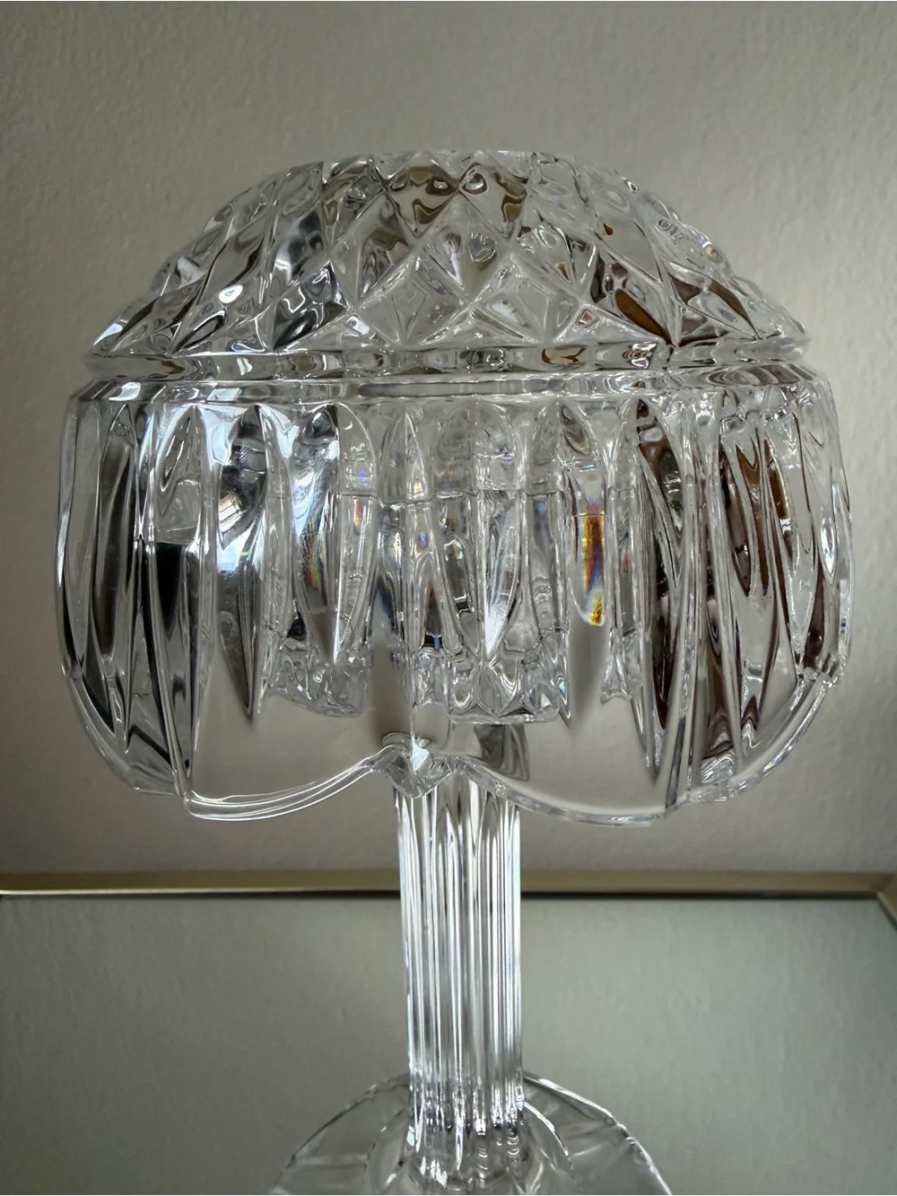Vintage Shannon Crystal by Godinger Fairy Lamp Pedestal Candle Holder 8”